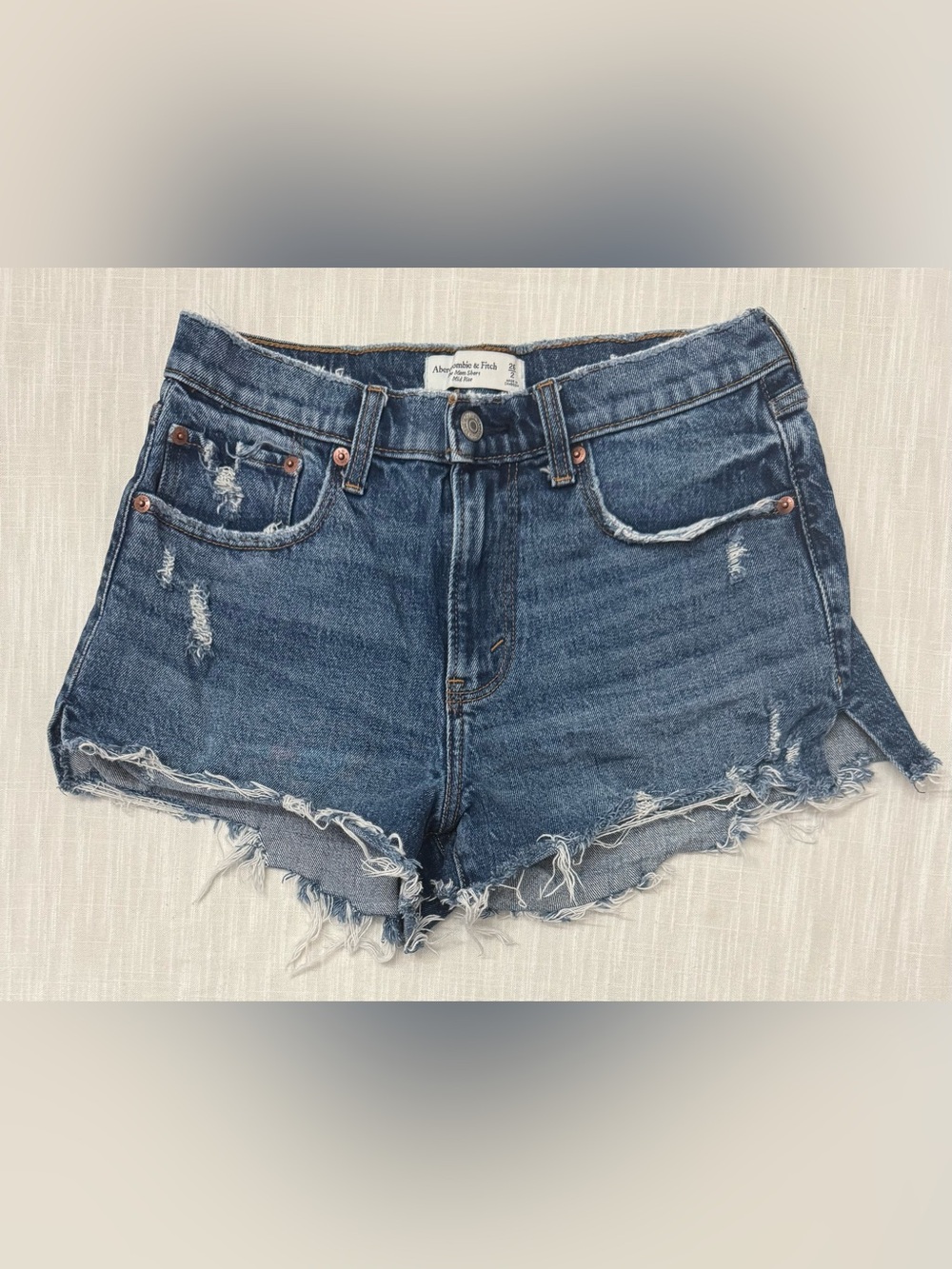 Abercrombie & Fitch The Mom Short Mid Rise Distressed Jean Shorts, Size 26/2